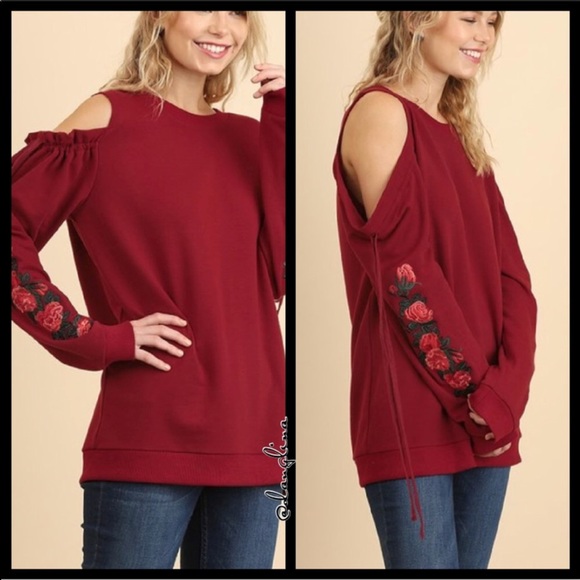 Last one rose embroidered cold shoulder sweater - Picture 2 of 8